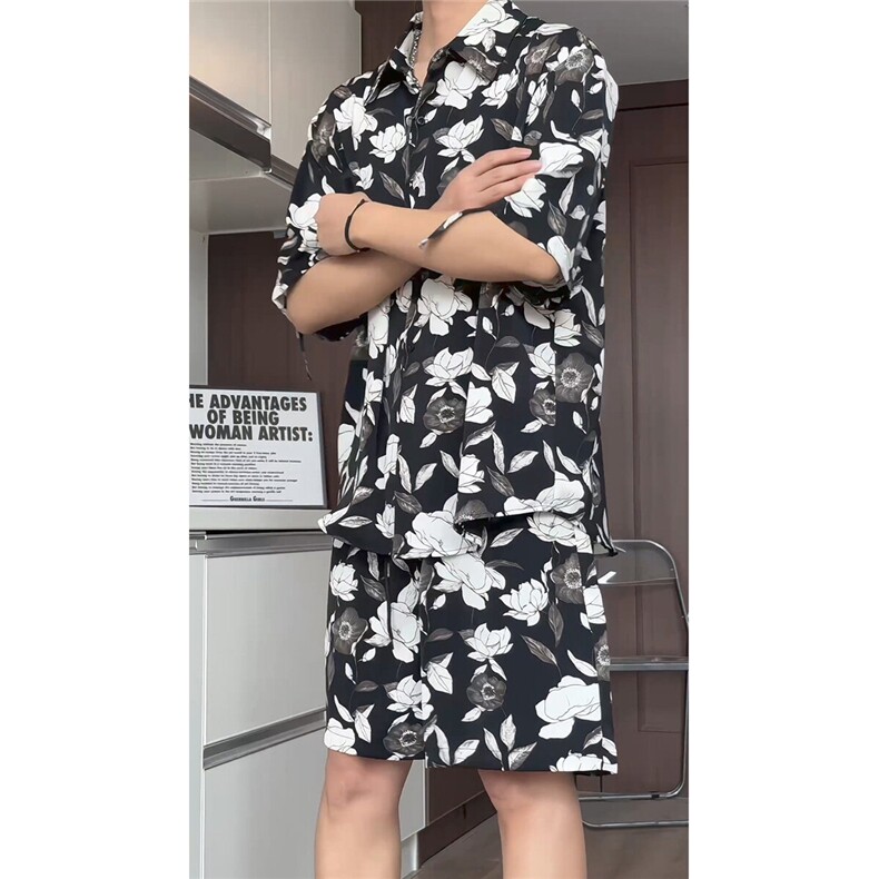 短袖衬衫男+短裤男套装男100%聚酯纤维M-5XL大码TZ78709P50控98,男装休闲套装,星座226-1