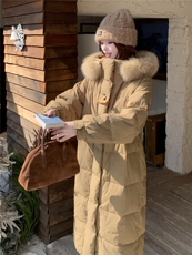 水衣源8822长款连帽狐狸毛领宽松阔版加厚保暖羽绒服女，女装羽绒服，水衣源