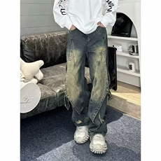 AK1730-P52美式高街复古重工拼接设计做旧水洗牛仔裤，男装牛仔裤，星座617A-2