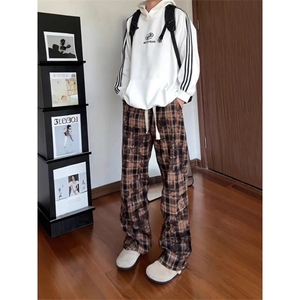 小众格纹百搭阔腿裤美式条纹高级感拖地直筒长裤 KZ9963 特P38图片