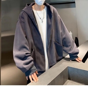 美式重磅双拉链开衫卫衣男秋季潮牌高街痞帅宽松大码休闲连帽外套图片
