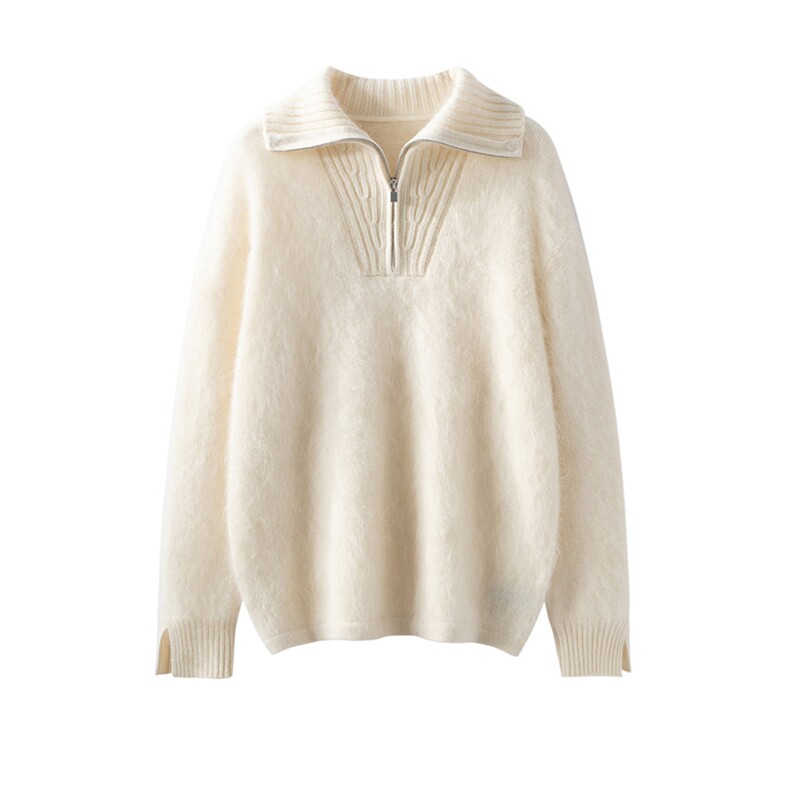 2025秋冬百搭时尚简约高翻领半开领针织衫，女装羊绒衫，万品羊绒
