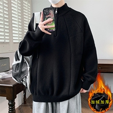 慵懒风套头上衣美式立领半开拉链加绒针织毛衣男ZB7326JR-特价P55，男装针织衫/毛衣，电商A007