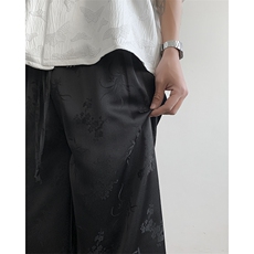 新中式缎面暗纹提花拖地裤垂感冰丝休闲裤310A-2BK318P45控68，男装休闲裤，星座310A-2