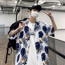 21年夏季短袖衬衫男宽松落肩港风西装领衬衫男DS-C407-CS303-P35，男装衬衫，电商C323-1