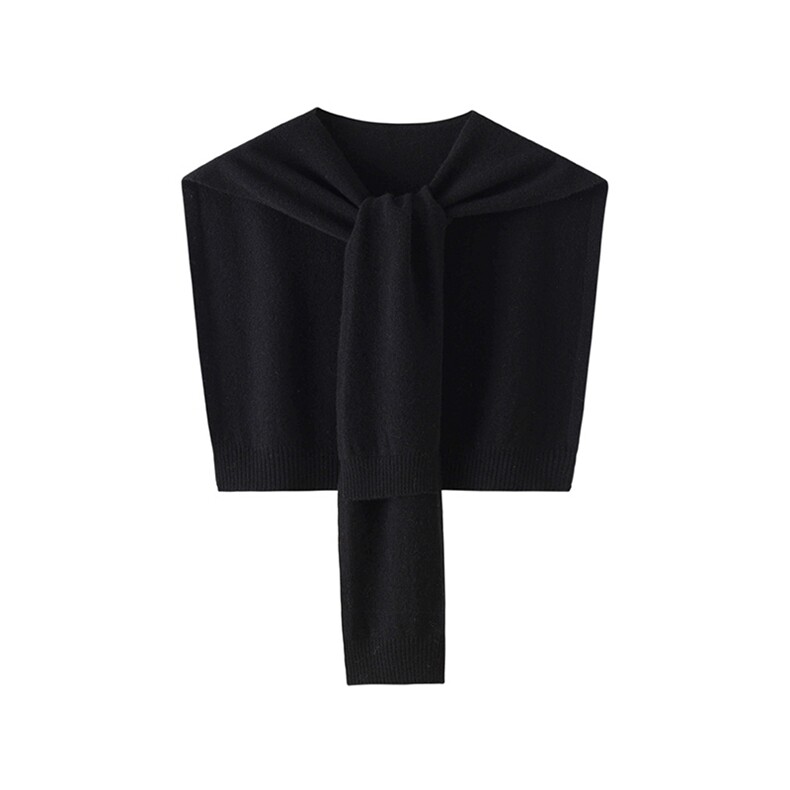 时尚女士羊毛披肩 秋冬保暖针织小外套 黑色百搭显瘦围巾图片