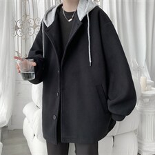 N6108/P95秋冬新款连帽假两件中长款毛呢大衣男风衣大码呢料上衣，男装风衣，电商A141