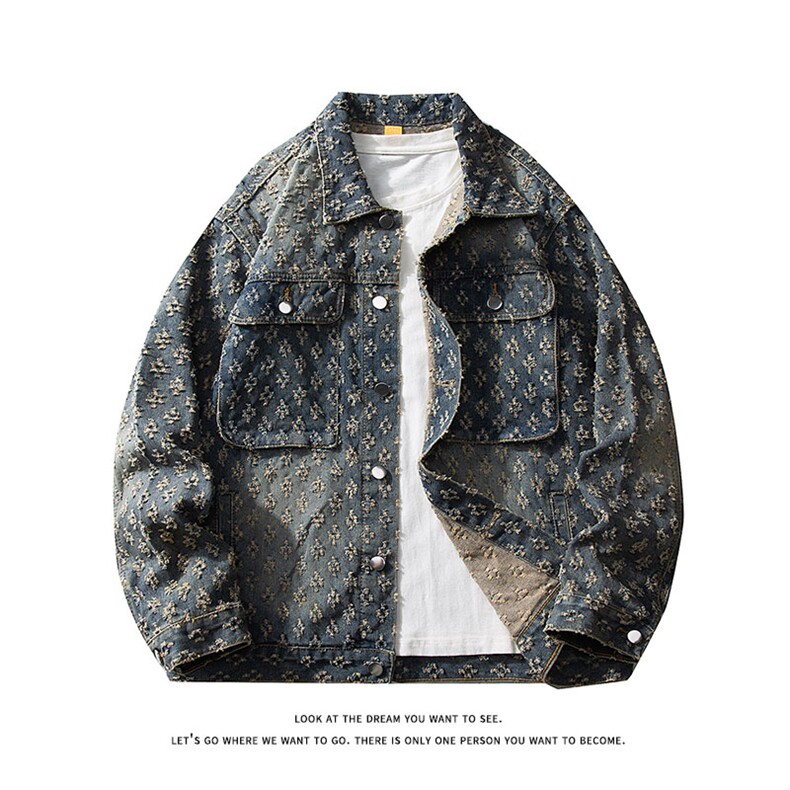 潮流做旧磨毛大码男女拼色牛仔外套夹克J8813-P65【特价】,男装工装外套,电商A007