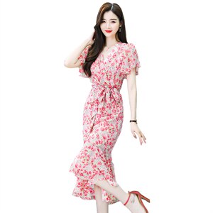 连衣裙2021年夏季潮流舒适简约时尚中长款碎花图片