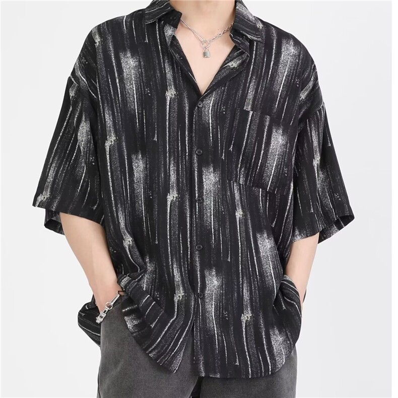 花衬衫男短袖大码宽松加肥加大男士花衬衣大号胖子肥佬沙滩短袖，男装T恤，星座302B