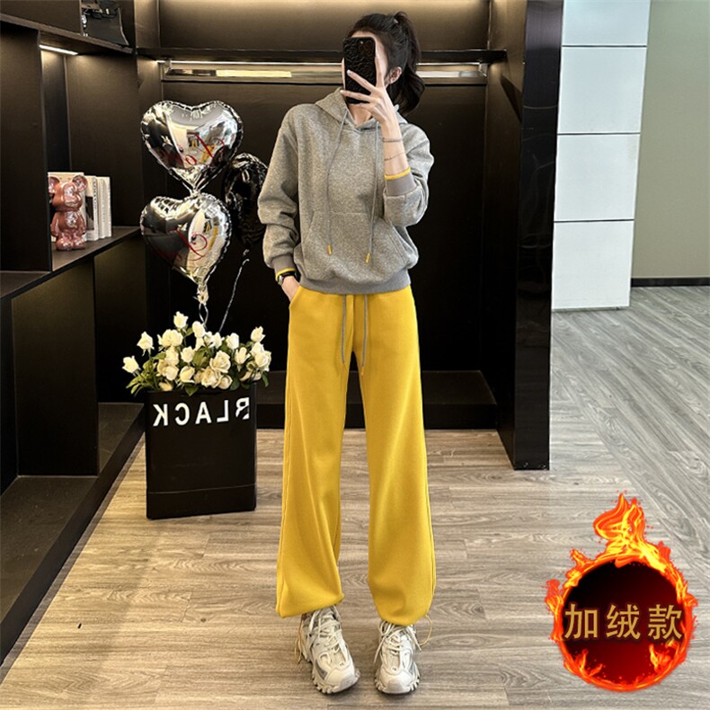秋冬新款加绒加厚时尚休闲运动两件套女宽松显瘦卫衣长裤套装,女装套装/套裙,江南