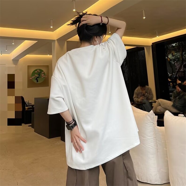 新款日系女文艺简约五分袖T恤夏季圆领直筒型潮流气质E025P45,男装T恤,星座1116-2