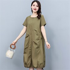 纯棉连衣裙女2024年新款夏季宽松大码遮肚子妈妈显瘦气质中长裙子，女装连衣裙，妃曼