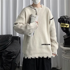 美式圆领破烂设计毛衣男慵懒风休闲针织衫GM93P40，男装针织衫/毛衣，星座1116-2