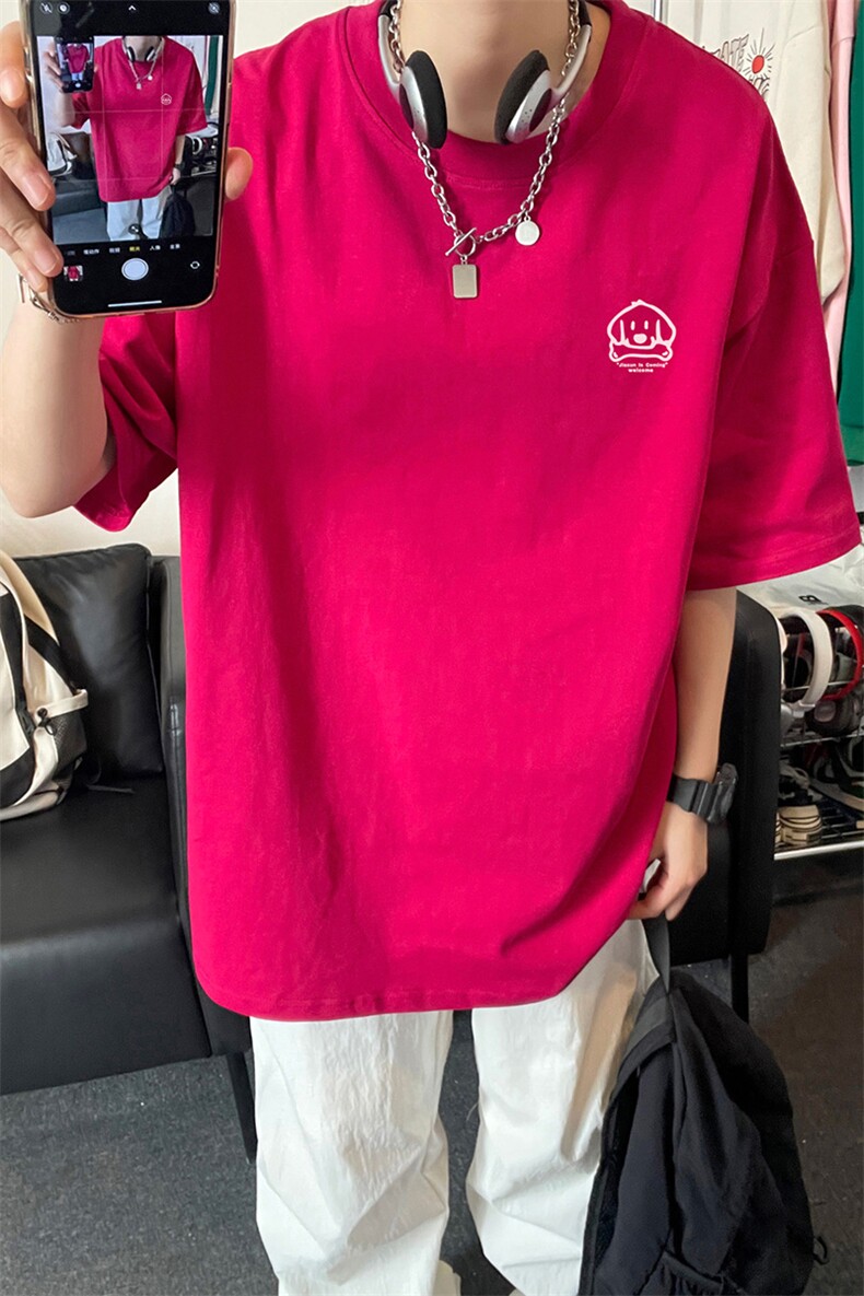 简约印花短袖T恤男纯棉情侣宽松型百搭圆领休闲上衣T3496-特价P23,男装T恤,电商A007