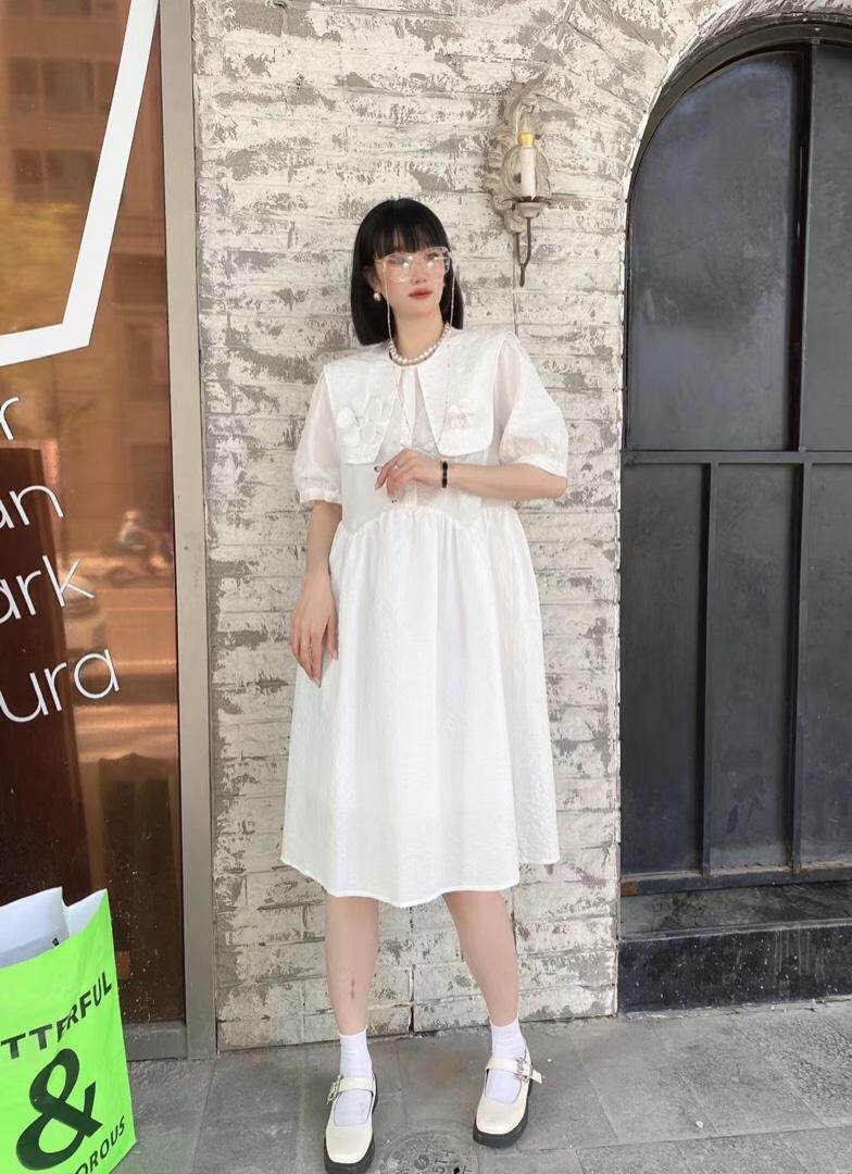 爱美欧夏季新款泡泡压花朵连衣裙，女装连衣裙，爱美欧