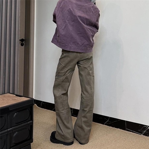 欧美复古中腰阔腿工装裤子男春秋冬新款辣妹设计感宽松直筒牛仔裤图片