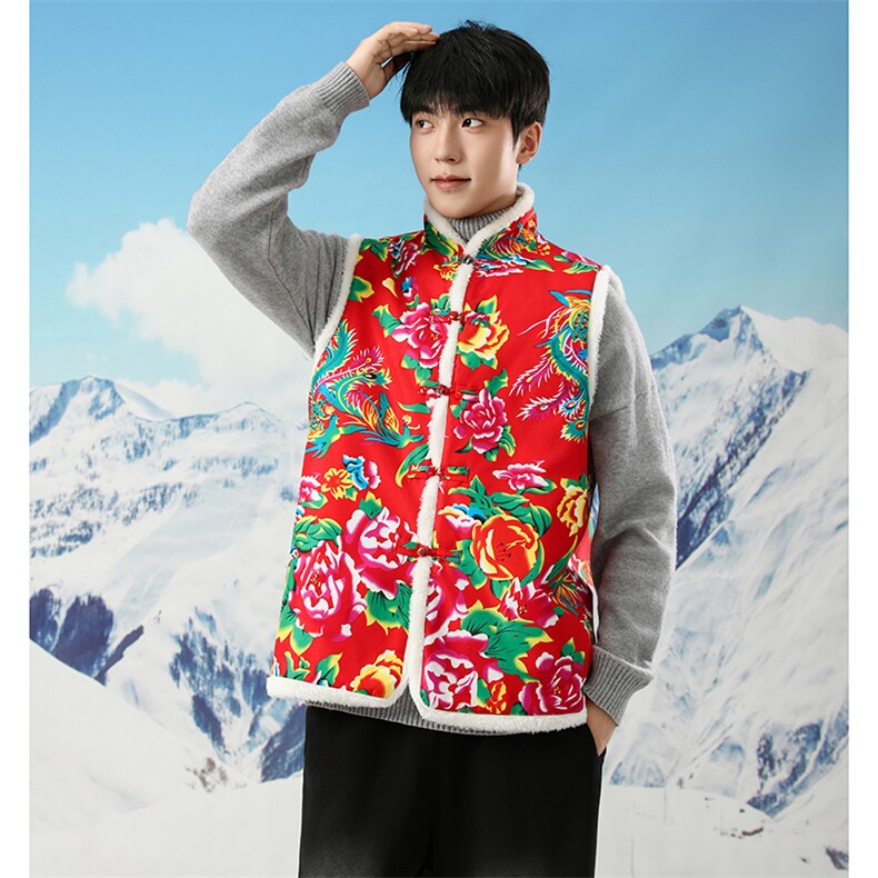 N4过年男女休闲羊羔毛边马甲外套团队表演出坎肩背心潮东北大花潮，男装背心/马甲，星座115A(原星座507）