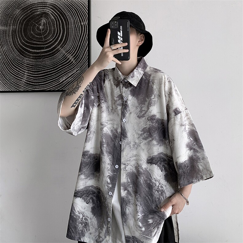 2023夏季短句风帅气抽象涂鸦宽松男士衬衫A071-C13-P35,男装衬衫,电商A071