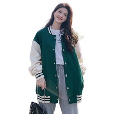 主推现货休闲拼色棒球服时尚印花短外套，女装短外套，菡迪欧娜