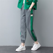 时尚拼接撞色休闲裤女宽松显瘦运动卫裤，女装休闲裤，依恋蒂丝