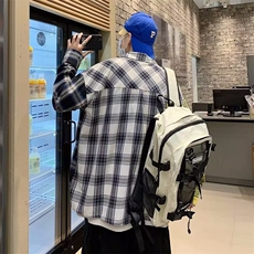 春夏季新款潮流慵懒男方领宽松型拼接格子长袖衬衫AC102P35，男装衬衫，星座1116-2