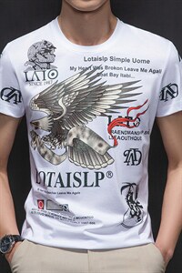 短袖T恤男士圆领2023夏季新款中青年时尚纯色印花体恤男装打底衫图片