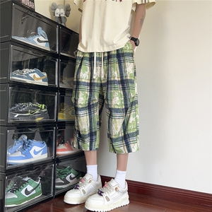 2026夏美式扎染冰丝凉感褶皱速干阔腿短裤七分裤 K9909/特P38 绿5图片