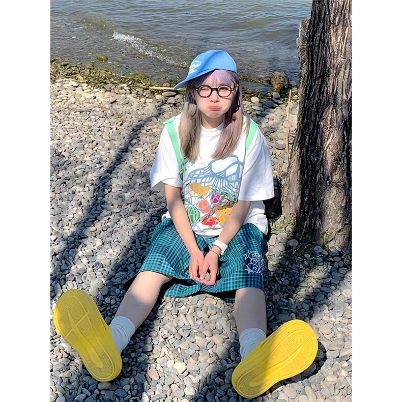 多巴胺穿搭美式复古格子刺绣七分裤女夏宽松直筒阔腿慵懒休闲短裤,男装牛仔裤,星座1210-1