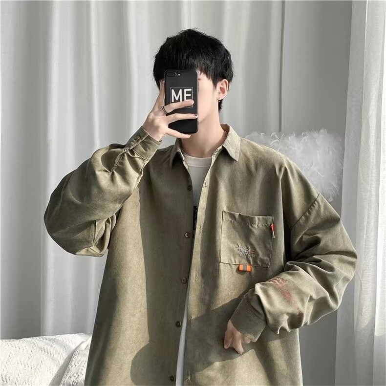 大码衬衫男长袖男士港风宽松胖子加肥加大青少年加大码 C8025图片
