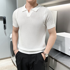 夏季薄款针织翻领polo衫男商务通勤休闲百搭半袖上衣WB468-P43，男装T恤，星座412-2