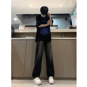 现货 24春夏渐变复古蓝黑色宽松直筒阔腿牛仔裤男 K5806-P50图片