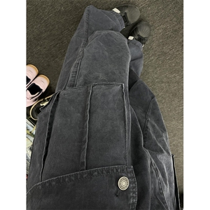 美式复古做旧灰色褶皱微喇工装裤男款高级感宽松牛仔裤子 NG169图片