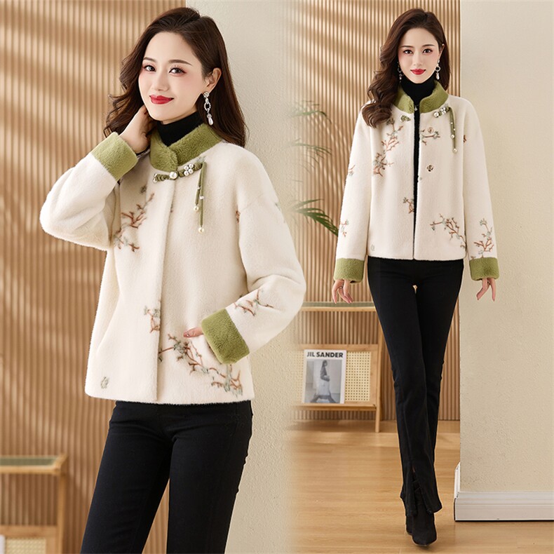 新中式短款貂绒皮草外套国风女装2023秋冬季新款皮毛一体加厚上衣，女装皮草，鑫鑫美