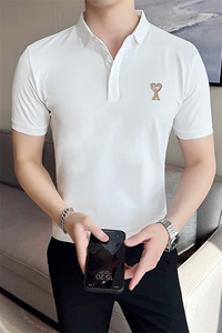 2024夏季新款 英伦风高品质修身刺绣POLO衫冰丝短袖T恤男D251-p48图片