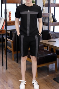 20夏季新款短袖套装冰丝休闲男潮流T恤短裤一套男装T706-p50图片