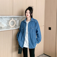 复古牛仔衬衫外套女秋小众设计感上衣休闲宽松叠穿衬衣NZ041-70，男装衬衫，星座911-3