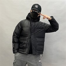 A6566P265控370冬季羽绒服男士短款宽松潮流男款假两件连帽外套潮图片