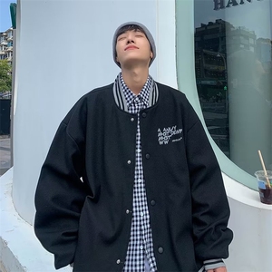 华夫格棒球服印花夹克外套W160P55图片