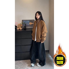 现货冬季美拉德立领飞行夹克廓形高街棒球服加棉加厚棉衣外套，男装夹克，电商A486-1