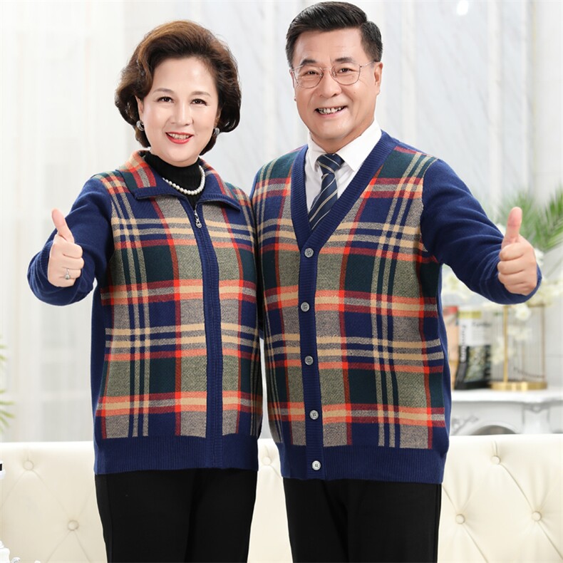 中老年人女毛衣开衫爸妈装情侣羊毛衫红色外套爷爷奶奶本命年唐装,女装中老年女装,亚东羊绒制品