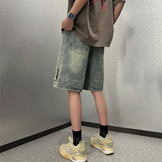 2023夏季新款内景大码vibe高街印花牛仔短裤M-5XGK23174-P45，男装牛仔裤，电商A022