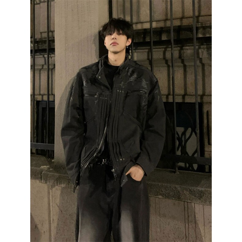 美式短款外套男痞帅设计感小众春秋季cleanfit垫肩夹克 JK3173图片