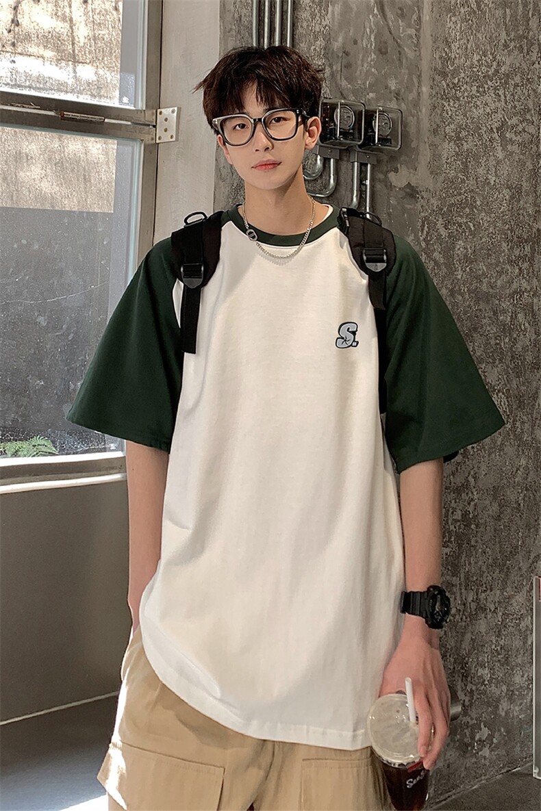 港风插肩袖设计T恤男大码S立体贴标短袖T恤男DT8767P28控49,男装T恤,星座226-1