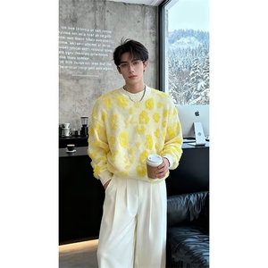 有货DMY2095-特批68春秋奶牛斑点提花男女针织衫退货低图片