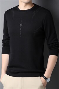 2023春秋季长袖薄款男士印花卫衣男圆领中年商务休闲上衣服潮流男图片