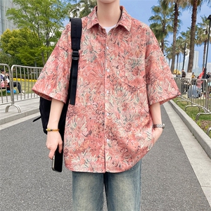 夏季海边沙滩男女同款短袖衬衣潮牌宽松大码XZ102B-1-CS2003P35图片