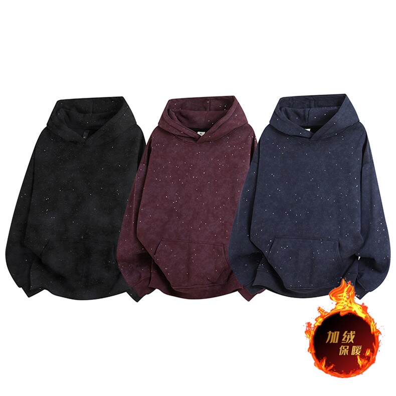 抖音得物品质二开美式高街加绒重磅水洗满天星扎染连帽卫衣W385JR，男装卫衣，电商A486-1