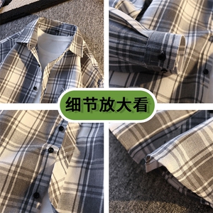 秋季潮流格子衬衫男港风休闲长袖外套青少年男装2108P28图片