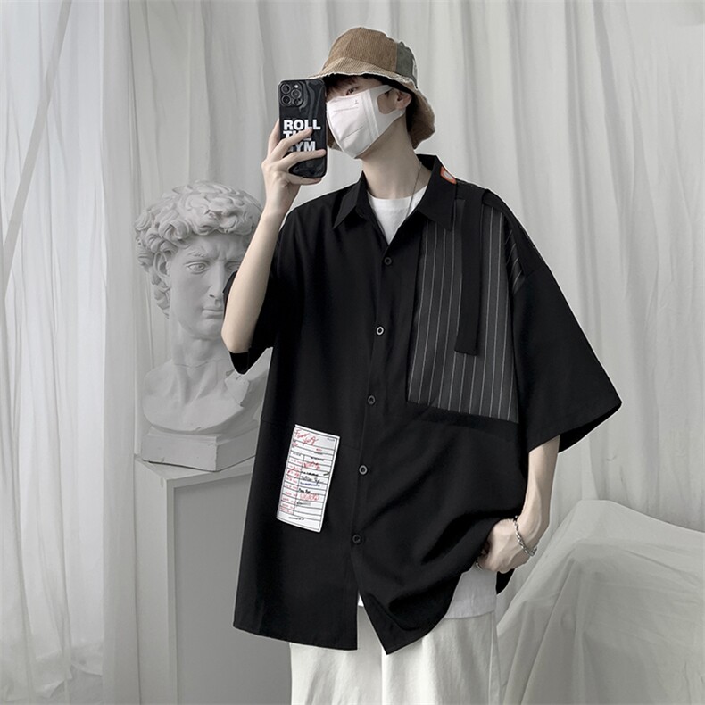衬衫男设计感小众短袖外套休闲上衣男装五分袖衬衣C118-P33,男装衬衫,星座1116A-1（原606A）